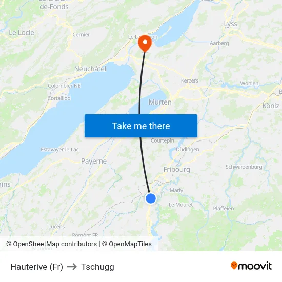 Hauterive (Fr) to Tschugg map