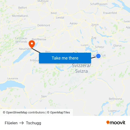 Flüelen to Tschugg map