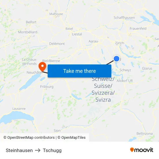 Steinhausen to Tschugg map