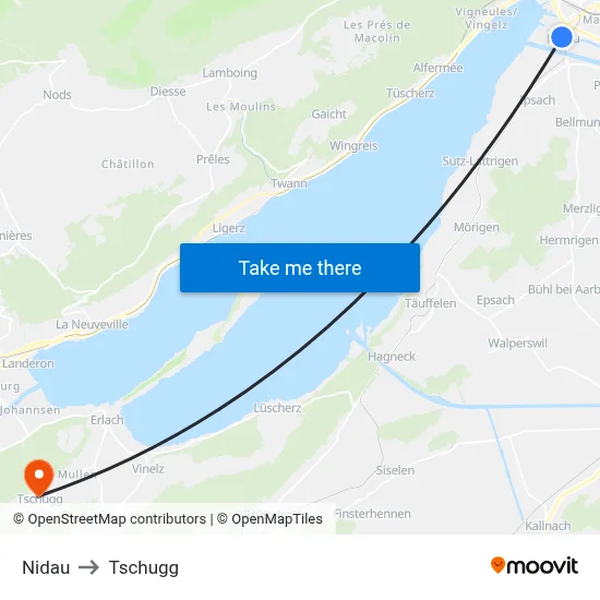 Nidau to Tschugg map