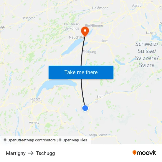 Martigny to Tschugg map