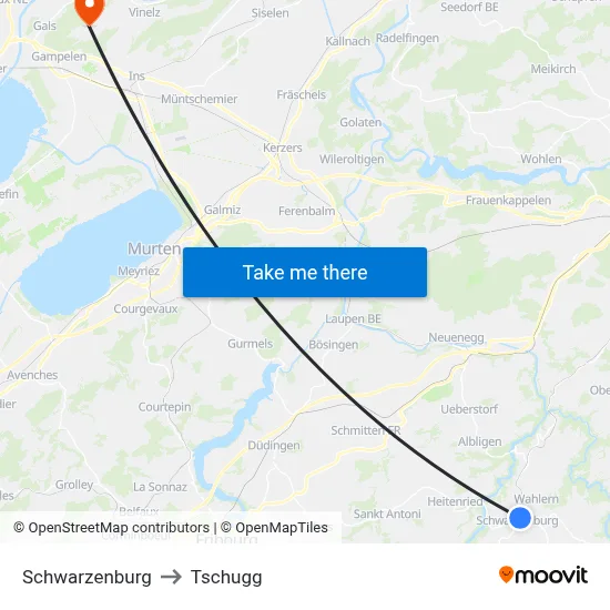 Schwarzenburg to Tschugg map