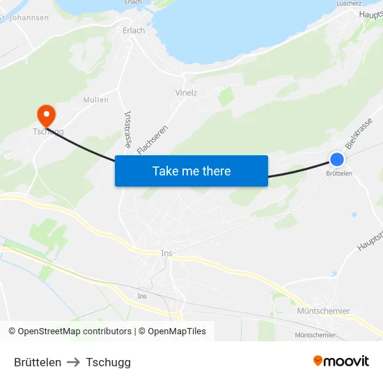 Brüttelen to Tschugg map
