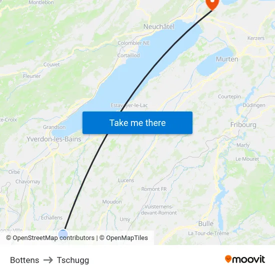 Bottens to Tschugg map