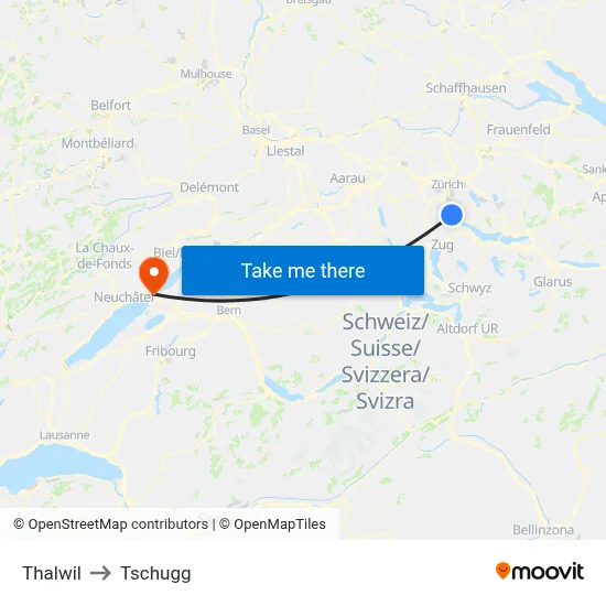Thalwil to Tschugg map
