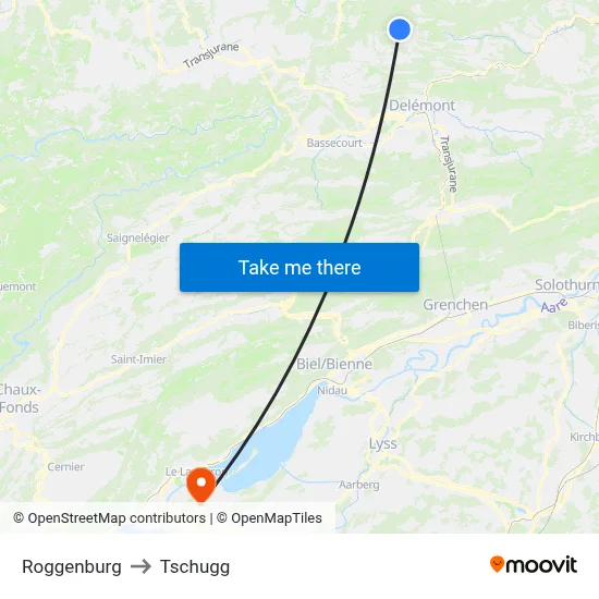 Roggenburg to Tschugg map