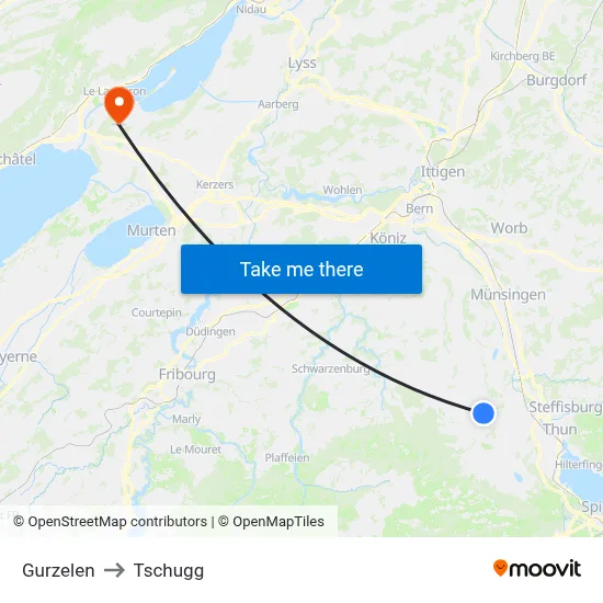 Gurzelen to Tschugg map