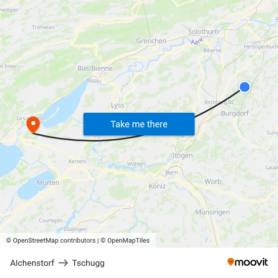 Alchenstorf to Tschugg map