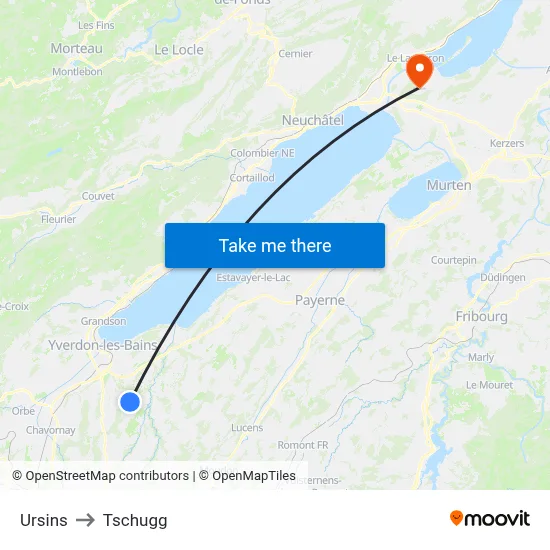 Ursins to Tschugg map