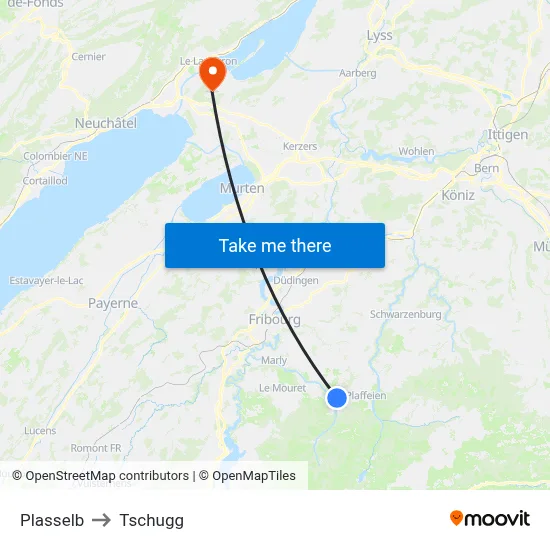 Plasselb to Tschugg map