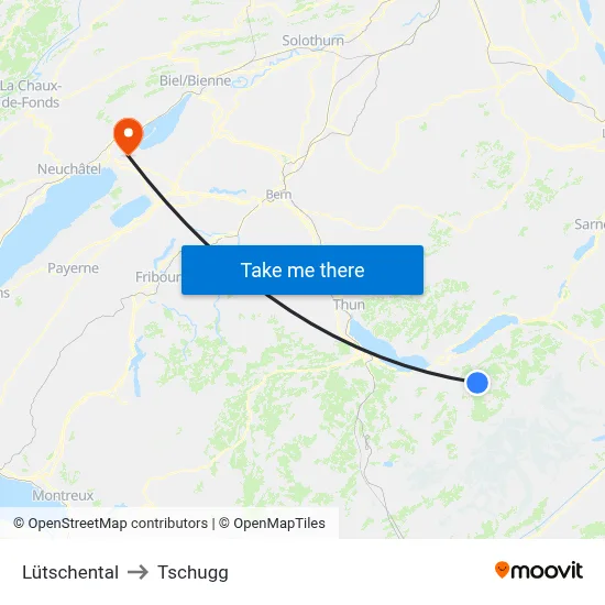 Lütschental to Tschugg map