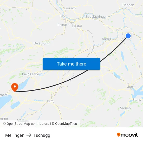 Mellingen to Tschugg map