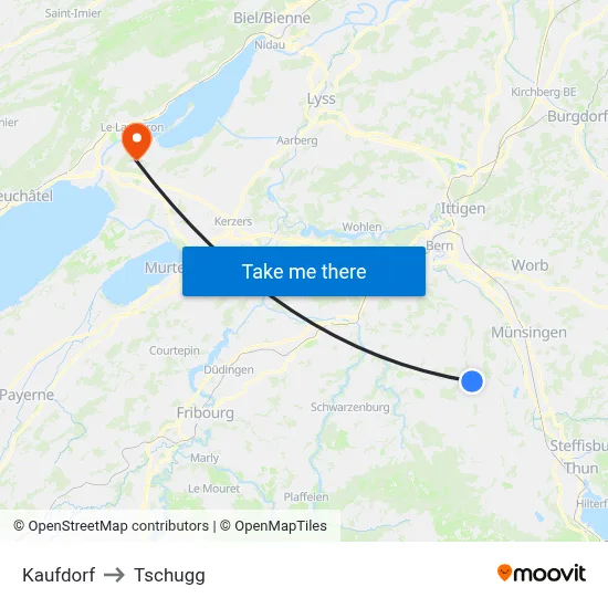 Kaufdorf to Tschugg map