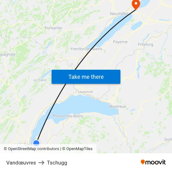Vandœuvres to Tschugg map