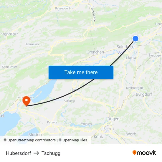 Hubersdorf to Tschugg map