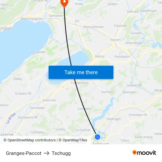 Granges-Paccot to Tschugg map