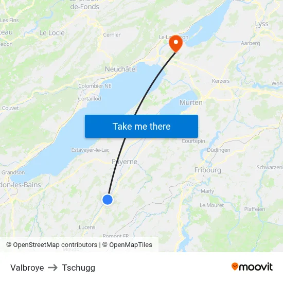 Valbroye to Tschugg map