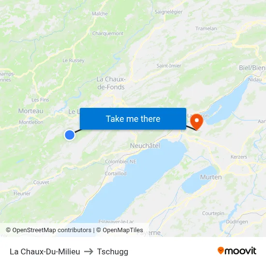 La Chaux-Du-Milieu to Tschugg map