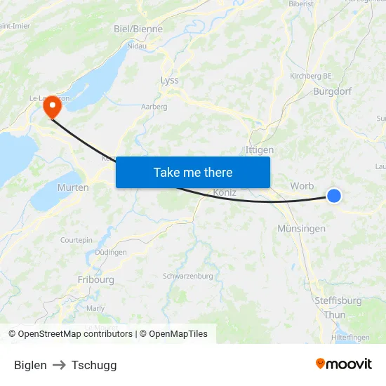 Biglen to Tschugg map