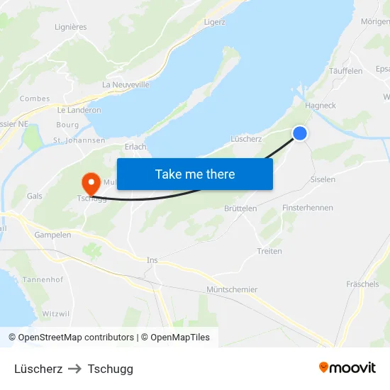 Lüscherz to Tschugg map