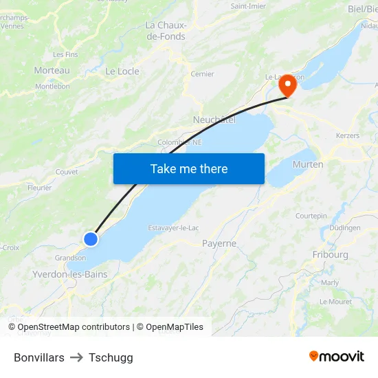 Bonvillars to Tschugg map