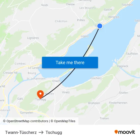 Twann-Tüscherz to Tschugg map