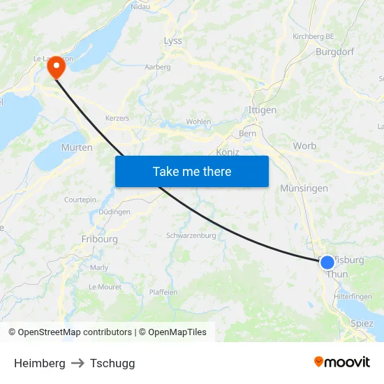 Heimberg to Tschugg map