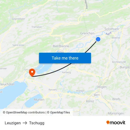 Leuzigen to Tschugg map