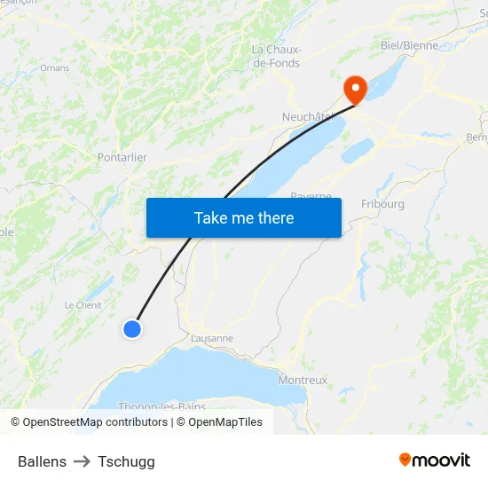 Ballens to Tschugg map