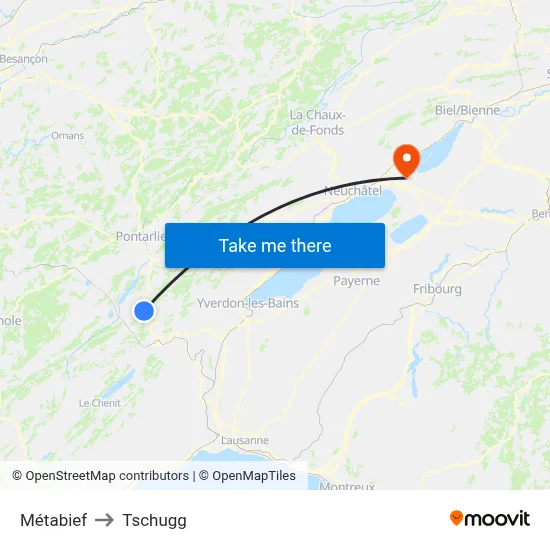 Métabief to Tschugg map