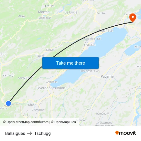 Ballaigues to Tschugg map