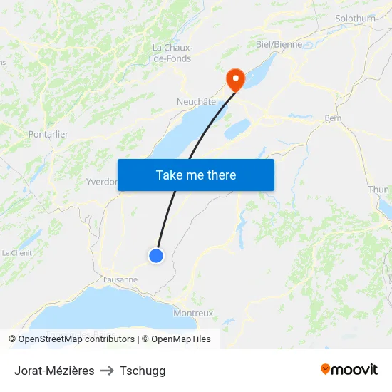 Jorat-Mézières to Tschugg map