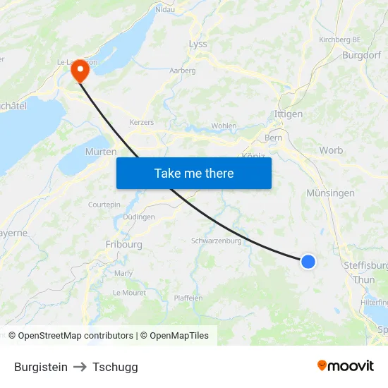 Burgistein to Tschugg map