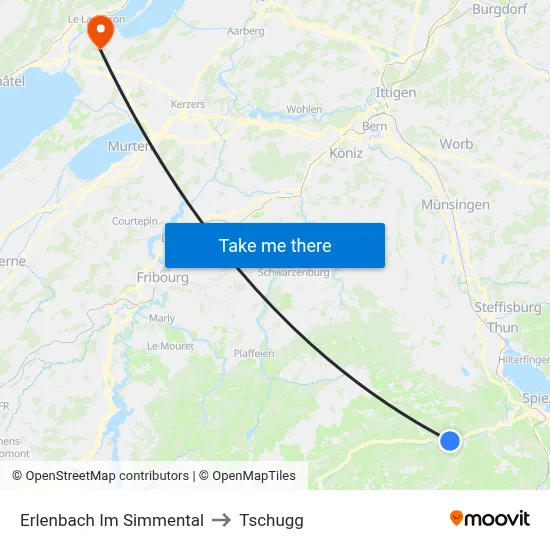 Erlenbach Im Simmental to Tschugg map
