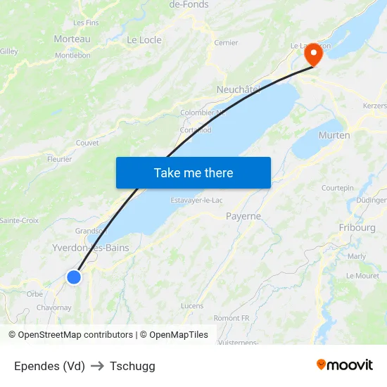 Ependes (Vd) to Tschugg map