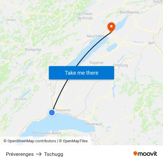 Préverenges to Tschugg map