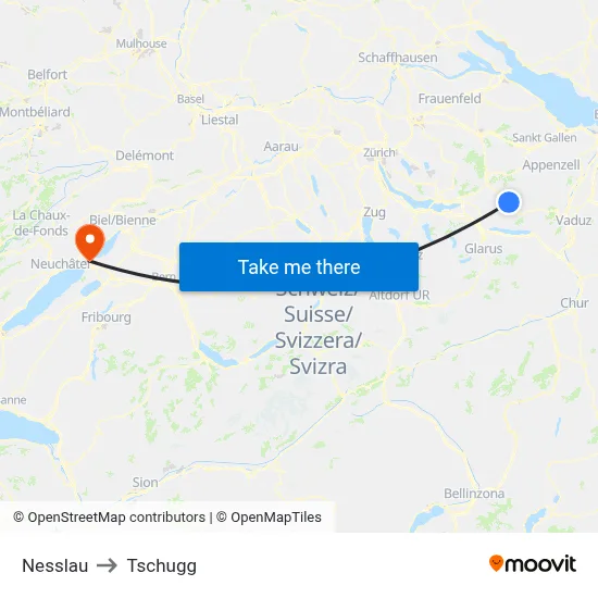 Nesslau to Tschugg map