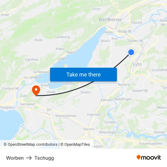 Worben to Tschugg map