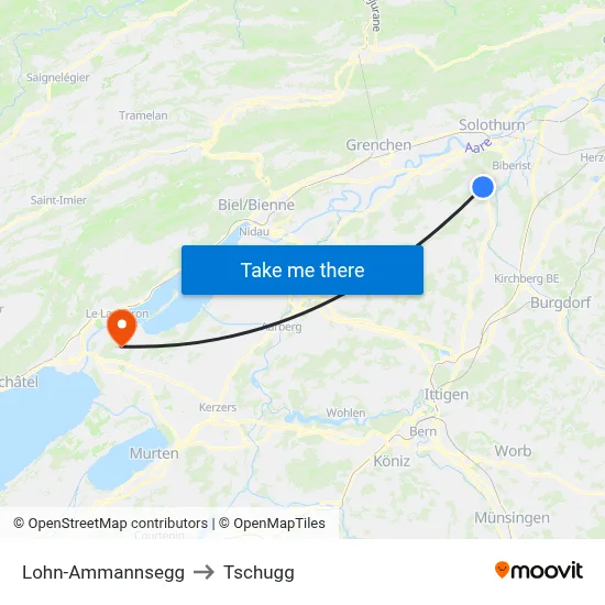 Lohn-Ammannsegg to Tschugg map