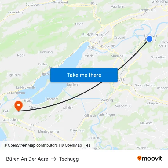 Büren An Der Aare to Tschugg map