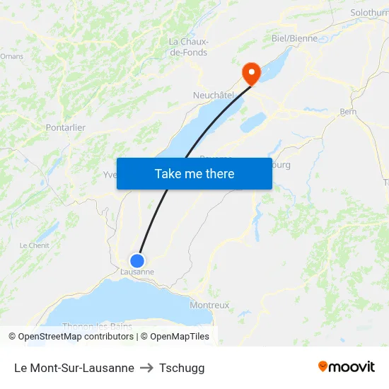 Le Mont-Sur-Lausanne to Tschugg map