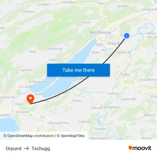 Orpund to Tschugg map