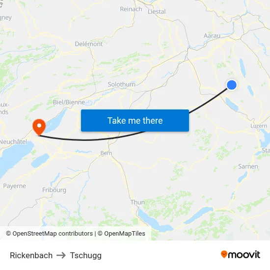 Rickenbach to Tschugg map