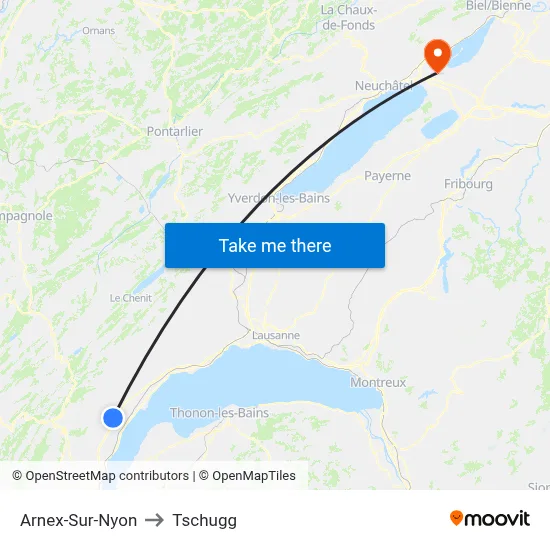 Arnex-Sur-Nyon to Tschugg map
