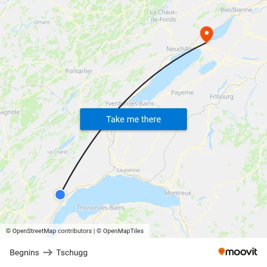Begnins to Tschugg map