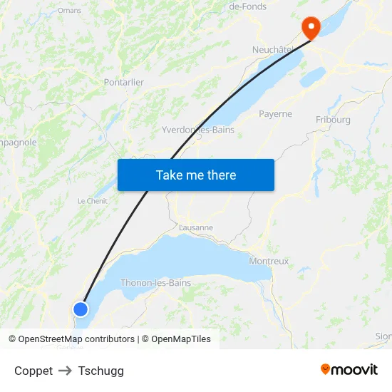 Coppet to Tschugg map