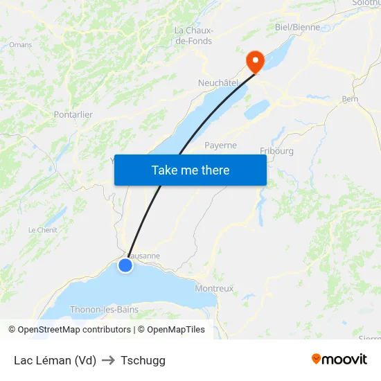 Lac Léman (Vd) to Tschugg map