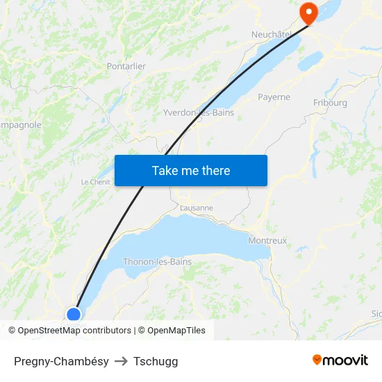 Pregny-Chambésy to Tschugg map