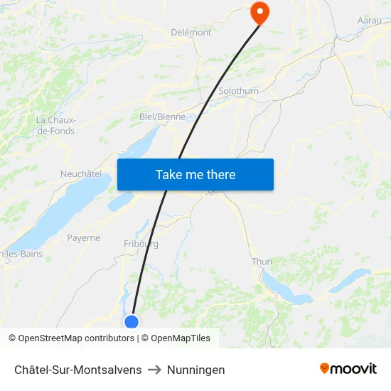 Châtel-Sur-Montsalvens to Nunningen map