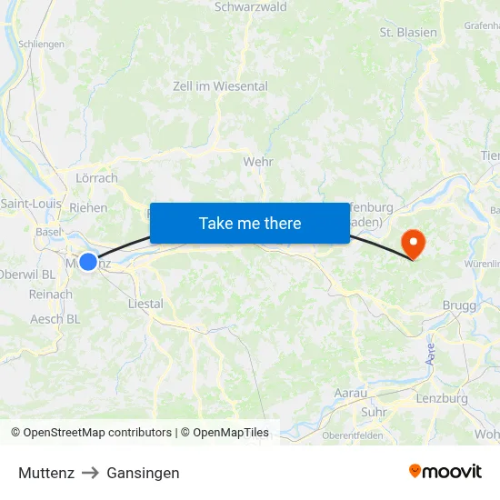 Muttenz to Gansingen map